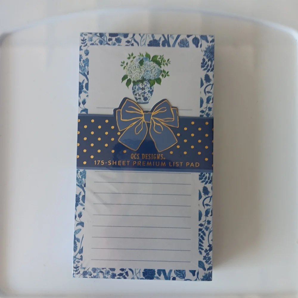 OCS Designs List Pad 175 Sheets Sapphire Splendor Floral Notepad Blue White 8